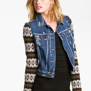 Free People Denim Jacket with Wool Sleeves